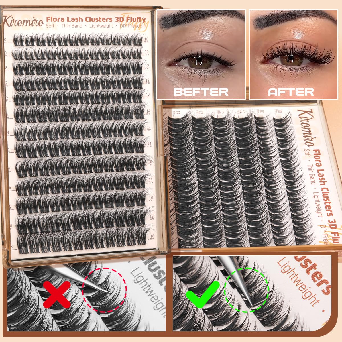 Kiromiro Fluffy Natural Lash Clusters Wispy Eyelash Fluffy Look