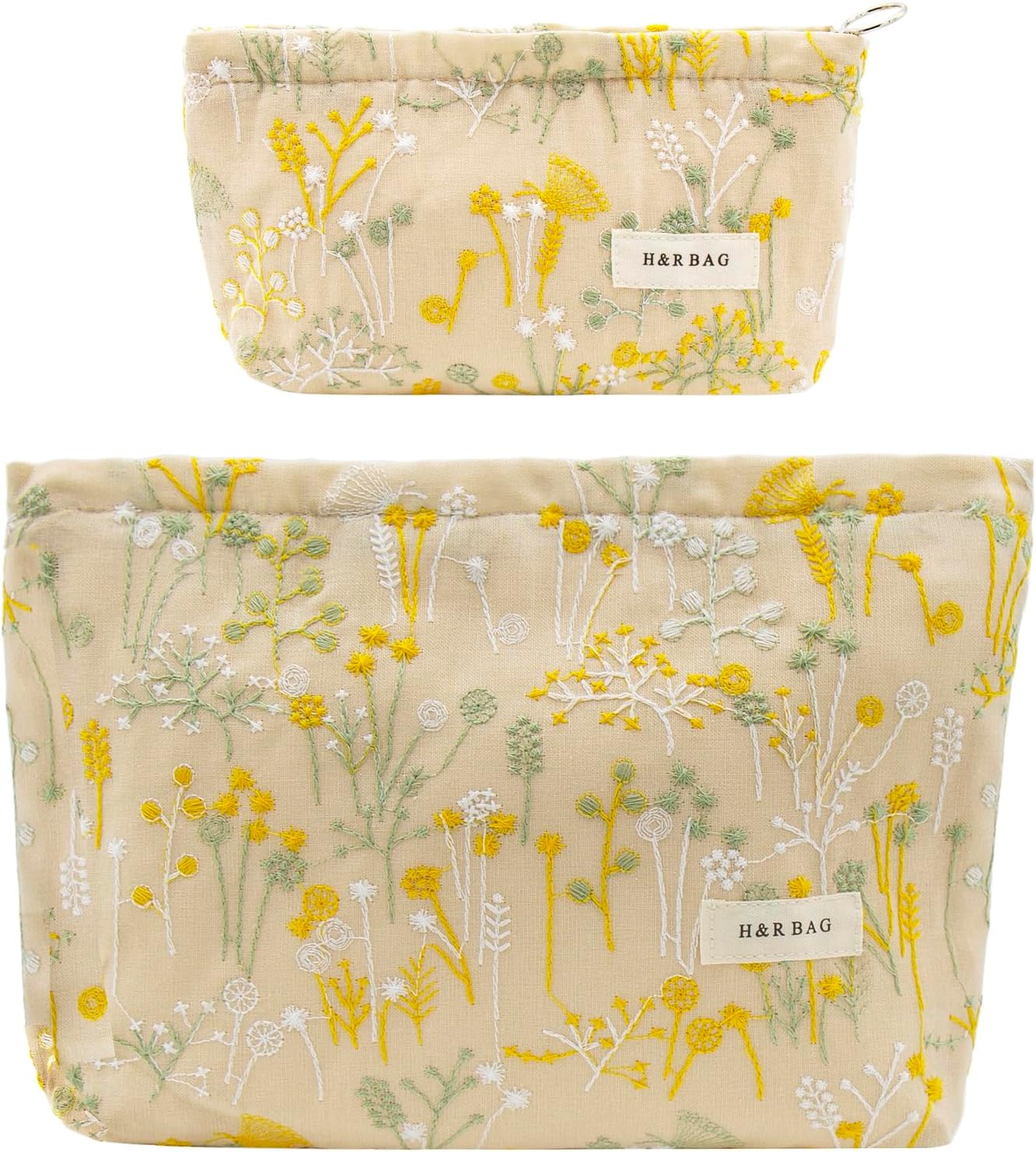 Large Floral Makeup Bag Set - 2 Pcs Travel Toiletry Organizer for Women | Embroidered Cosmetic Pouches with Zipper