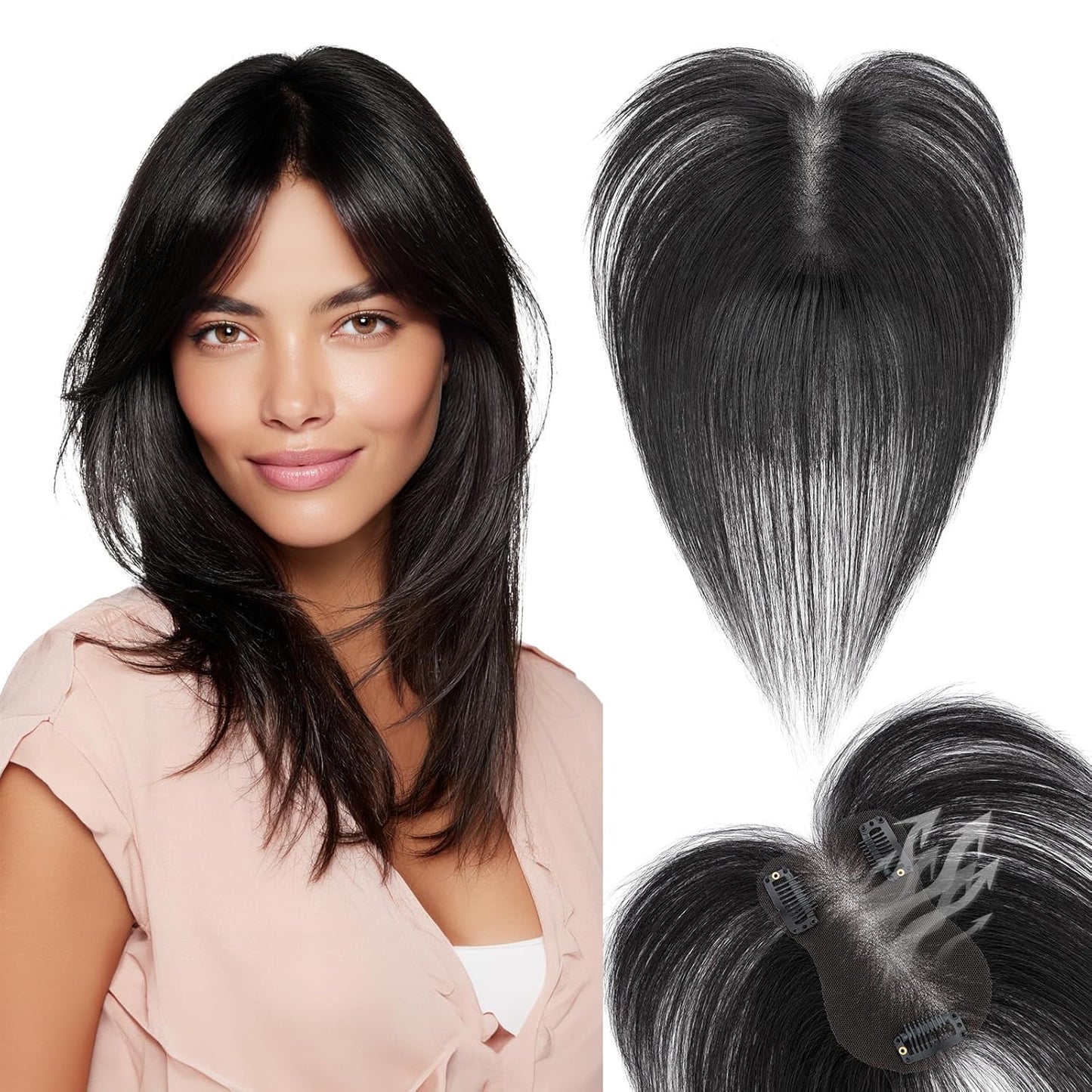 Human Hair Topper for Women - Lace Clip-In Hairpiece for Thinning Hair | Volume Boosting, 11 Inch Natural Black