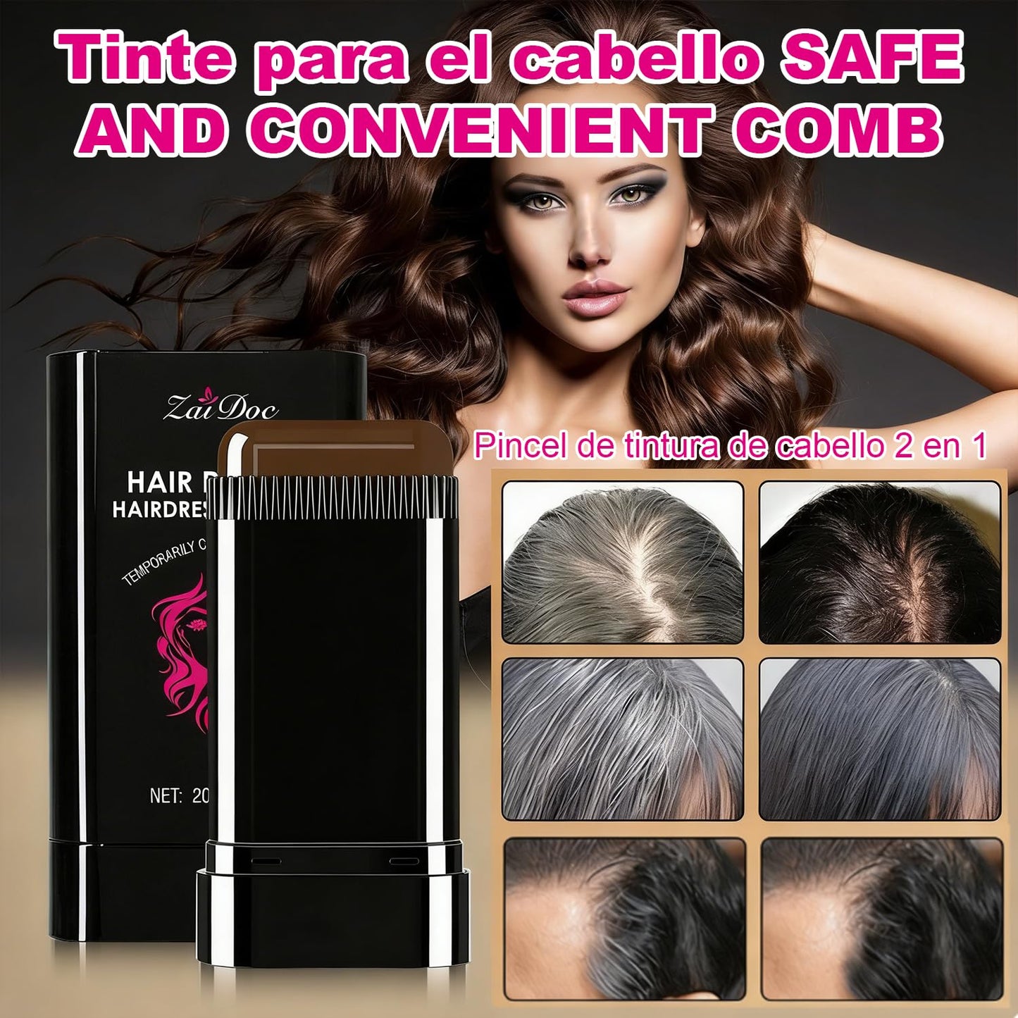 Temporary Hair Dye Stick - 2-in-1 Root Touch Up & Comb, Waterproof & Portable | 0.67oz Black