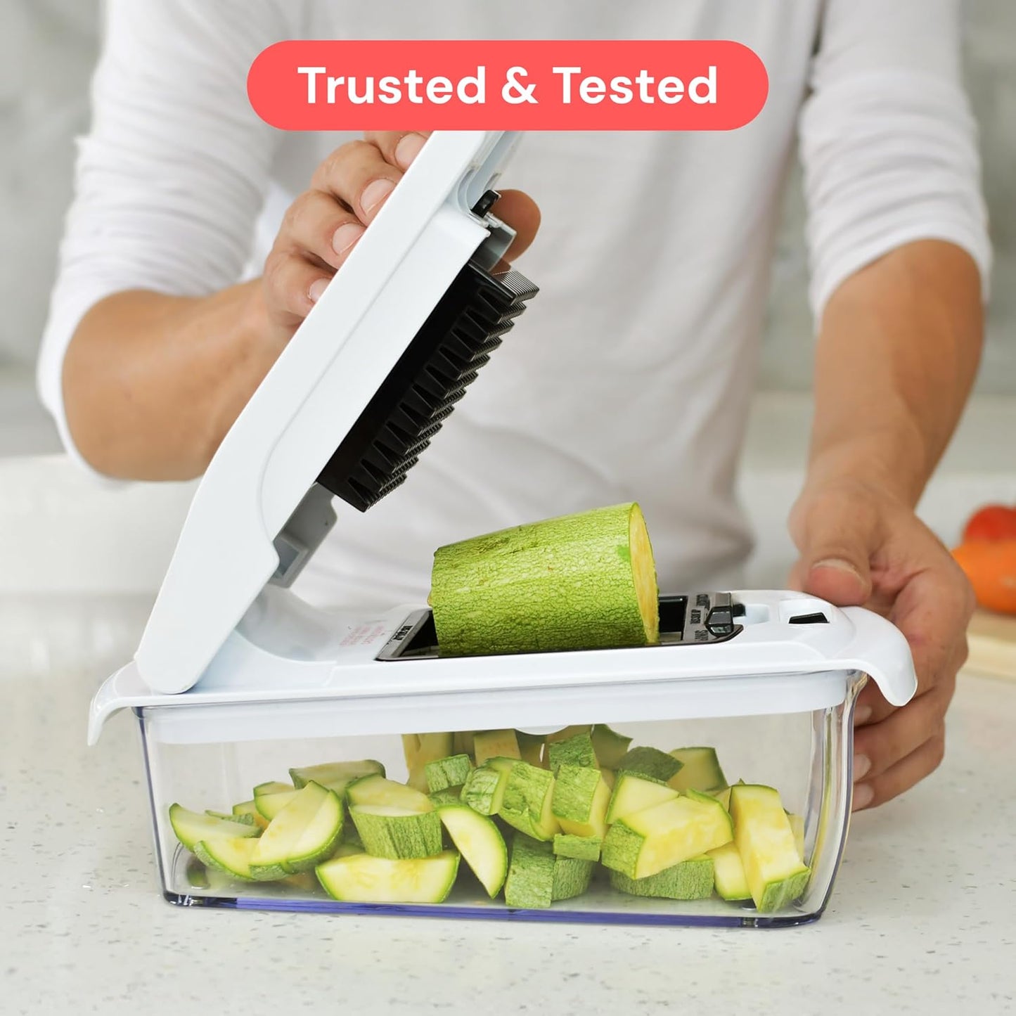 Pro Vegetable Chopper & Spiralizer - 4-in-1 Food Chopper with Container | Kitchen Gadget in White