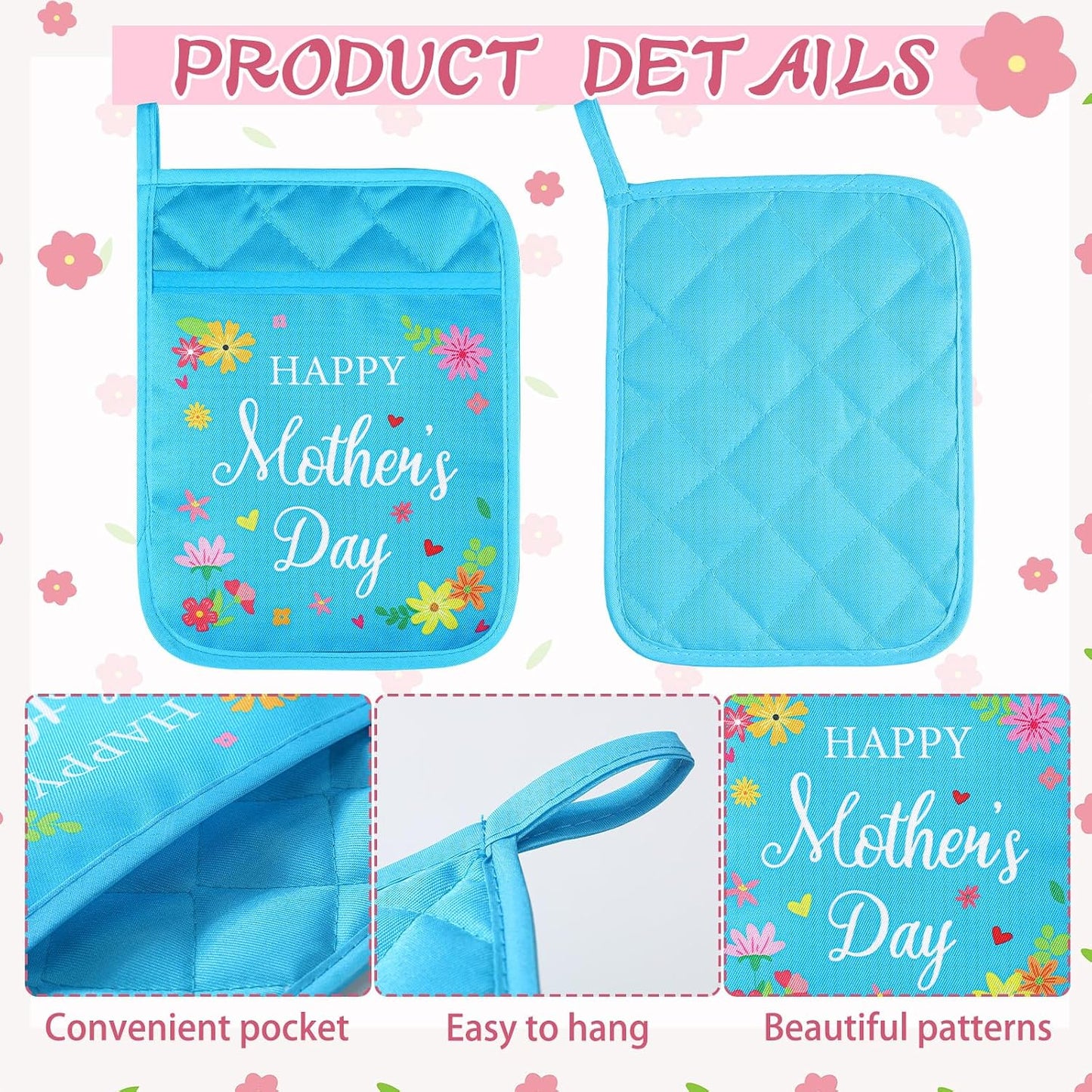 LemonRoad 12 Pcs Mother's Day Floral Pot Holders - Best Mom Ever Baking Supplies | Church Gifts