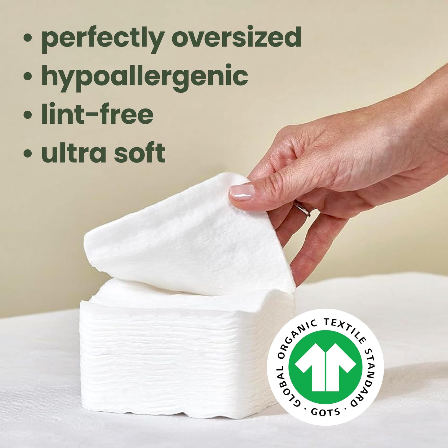 Propre Baby XL Premium European Style 100% Organic Cotton Pads – GOTS Certified, Dry Wipes – Ultra-Thick & Lint-Free for Sensitive Skin, for Diaper Changes and Make up Removal (60ct)