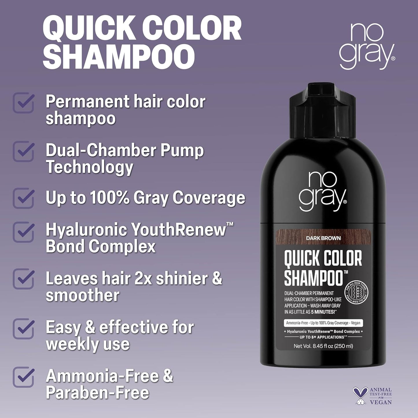 Quick Permanent Hair Color Shampoo - Dark Brown, 8.45 oz | No Gray Coverage
