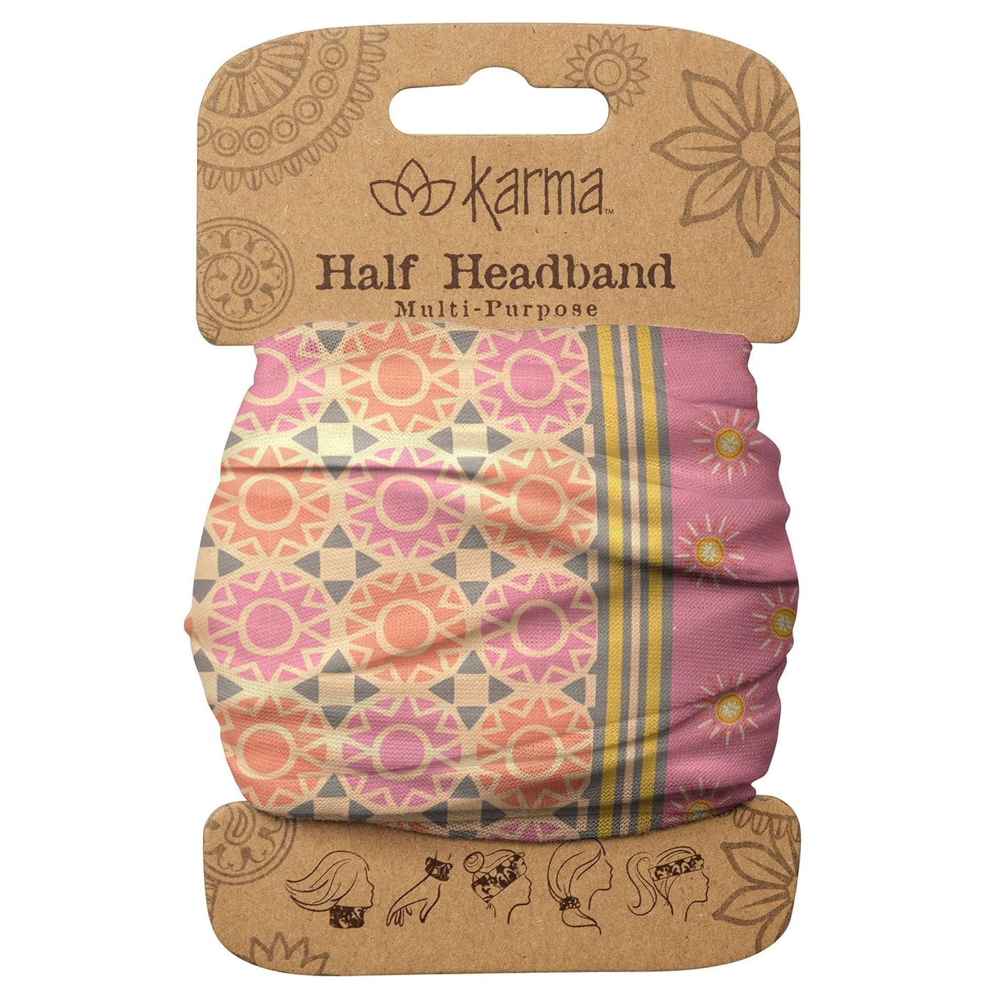 Floral Headband for Women | Stretchy Fabric Hair Scarf - Light Tan & Blue - Medium Size