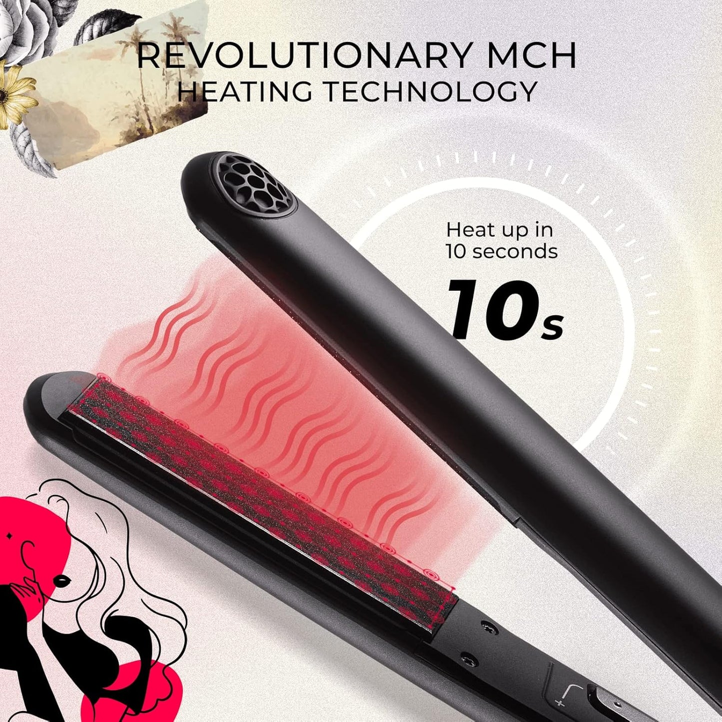 Tymo Sway Hair Straightener - 1 Inch Professional Flat Iron with 10s Fast Heating & 32 Adjustable Temp | Dual Voltage, Auto Shut Off