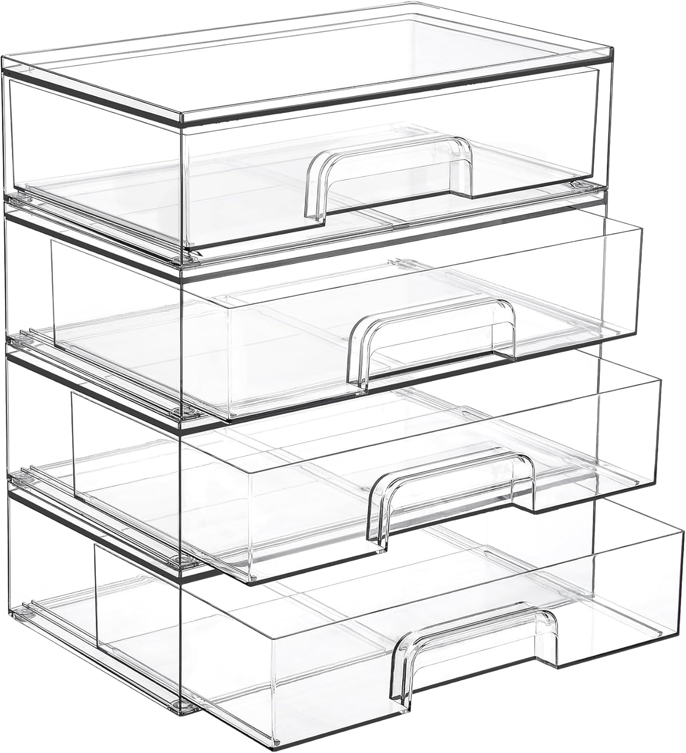 Clear Stackable Storage Drawers - 12.1''W Acrylic Organizers for Makeup, Cosmetics & Beauty Supplies | 2 Pack