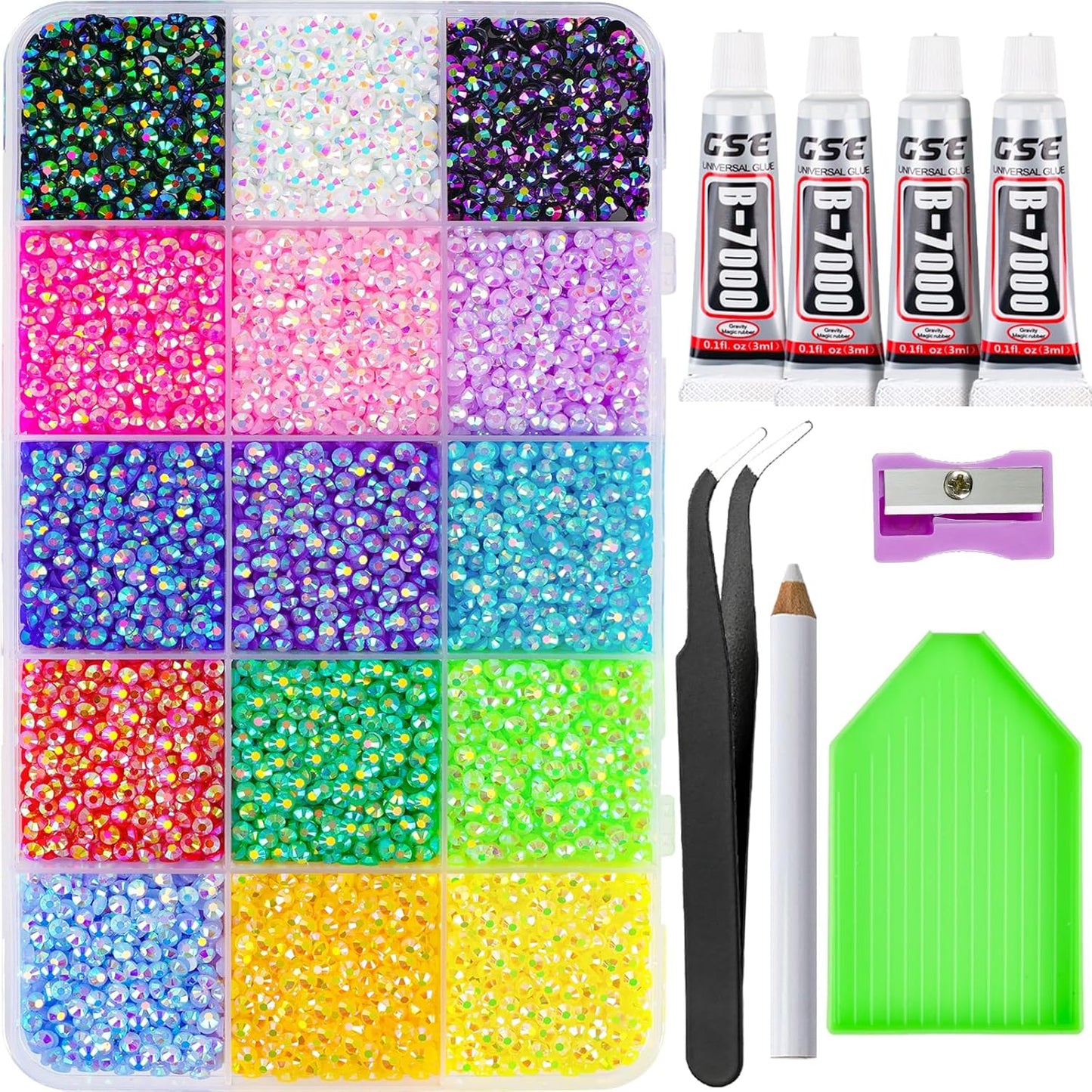 Canvalite 35000Pcs Multicolor Flatback Rhinestones - 3mm Bedazzling Kit with Glue & Tools for Crafting