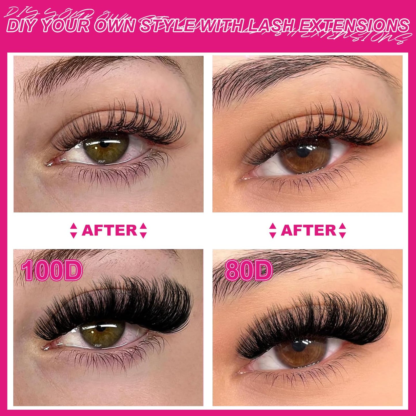 Fowendia Lash Clusters Kit Fluff 80D 100D Individual Lashes D-Curly Cluster Eyelash Extensions 10-18mm DIY Lash Extension Kit Lash Bond and Seal Waterproof, Lash Applicator, Thick False Eyelashes Kit