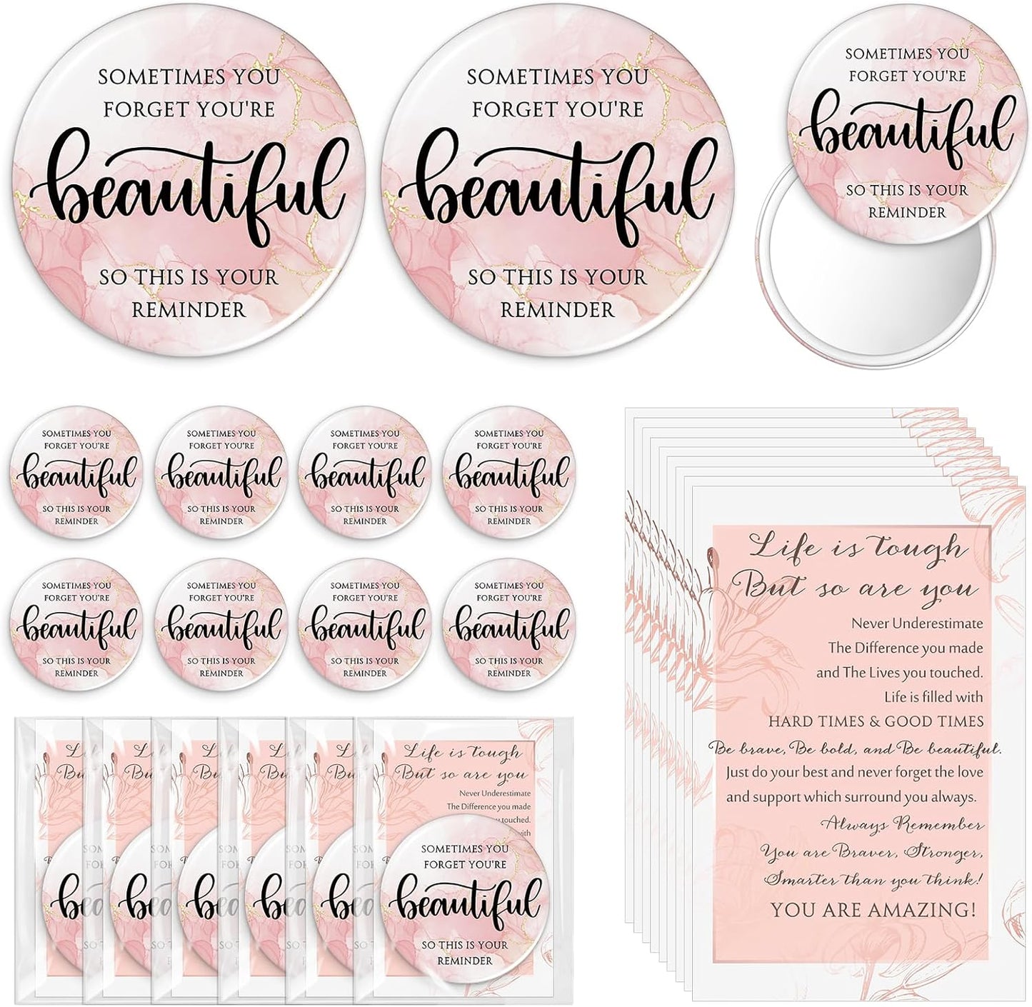 Inspirational Pink Compact Mirror - 25 Sets for Women | Perfect Graduation Gifts for Teachers, Nurses & Students