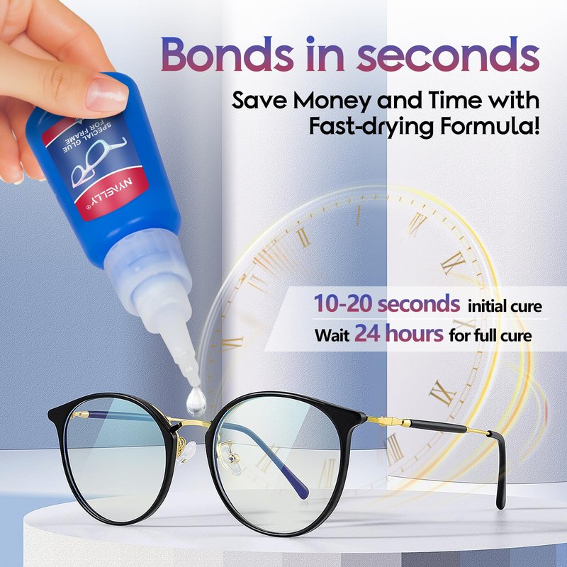 Nynelly 20 g Super Glue for Glasses Frames Repair and Bonding, Instant Strong Adhesive for Repairing Broken Frames Plastic Wood Metal Rubber Leather, Clear Liquid Glue Adhesive, Quick Dry