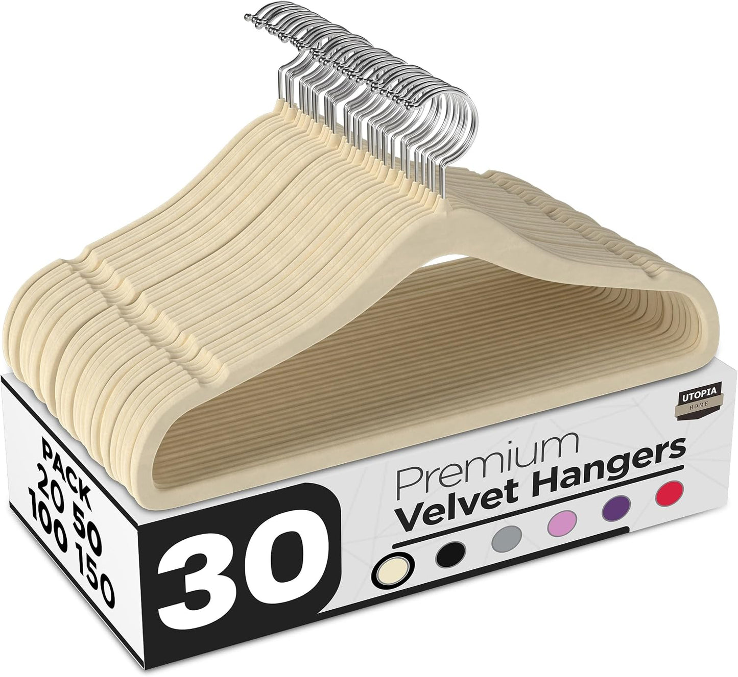 Utopia Home Velvet Hangers - Non-Slip Slim Coat & Pant Hangers | 50 Pack, 360° Swivel Hook, Black