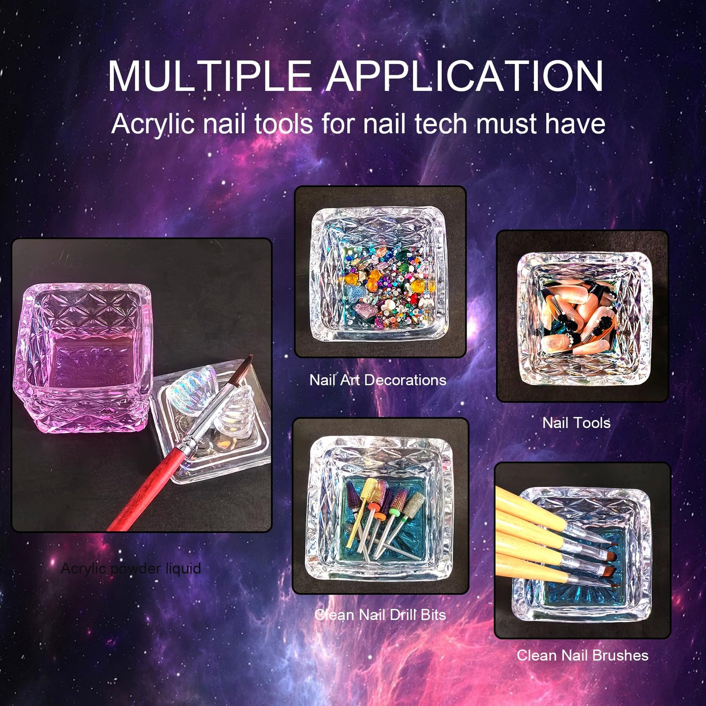 Dappen Dish for Monomer Acrylic Nail Liquid, CORFULRA Large Monomer Dish with Lid Acrylic Liquid Powder Cup, Square Butterfly Glass Jar for Nail Brush, Acetone Nail Polish Remover Holder. Rainbow
