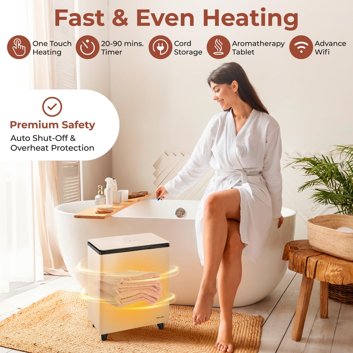 SereneLife WIFI Luxury Rectangle Towel Warmer - Spa & Bathroom Blanket Heater with Custom Fragrance, Auto Shut-Off, Fits 2 large Towels, Blankets, Bathrobes, PJ's - Perfect Gift for Him & Her (Black)