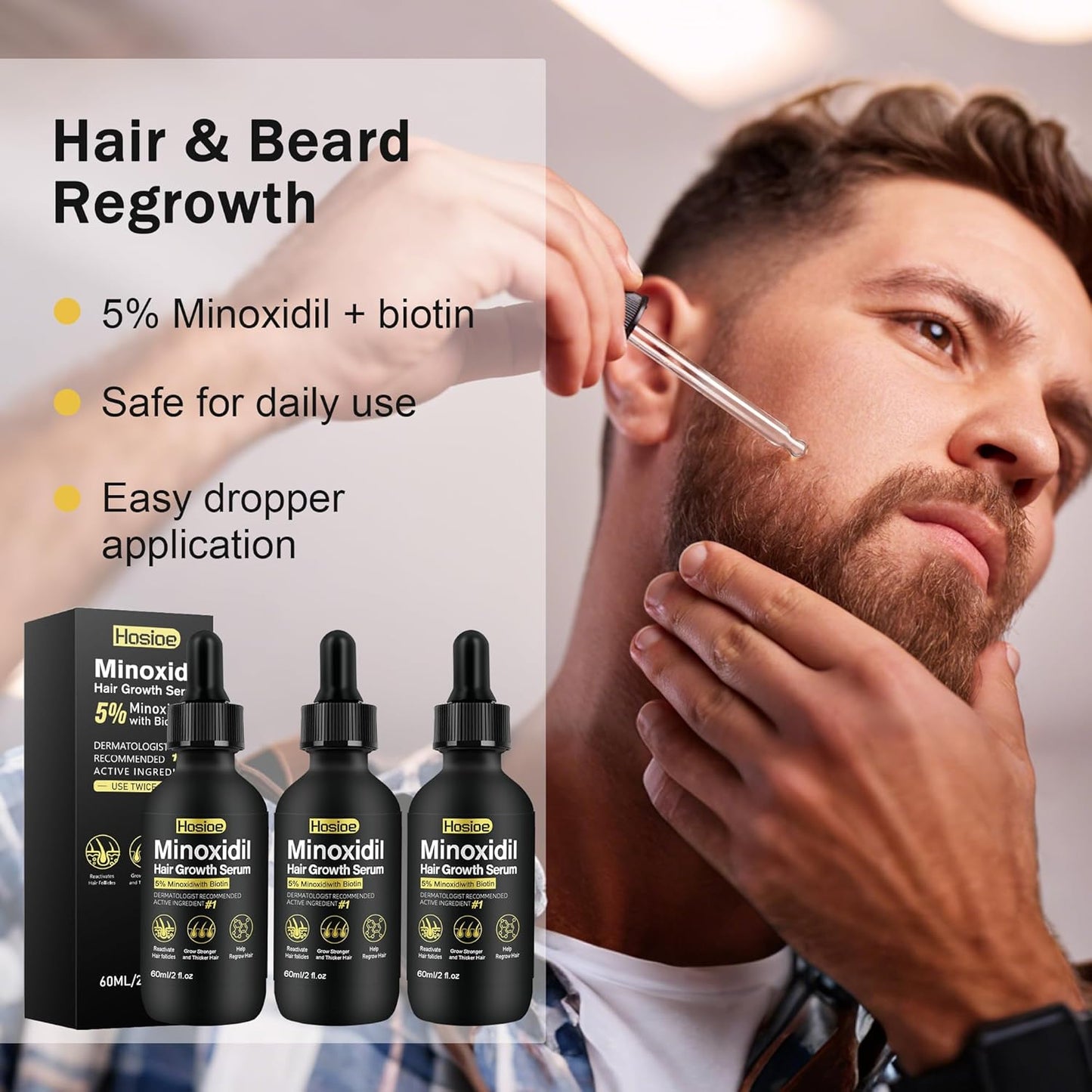 Minoxidil Hair Growth Serum - 5% Topical Treatment for Men & Women | Beard Growth | 3-Pack