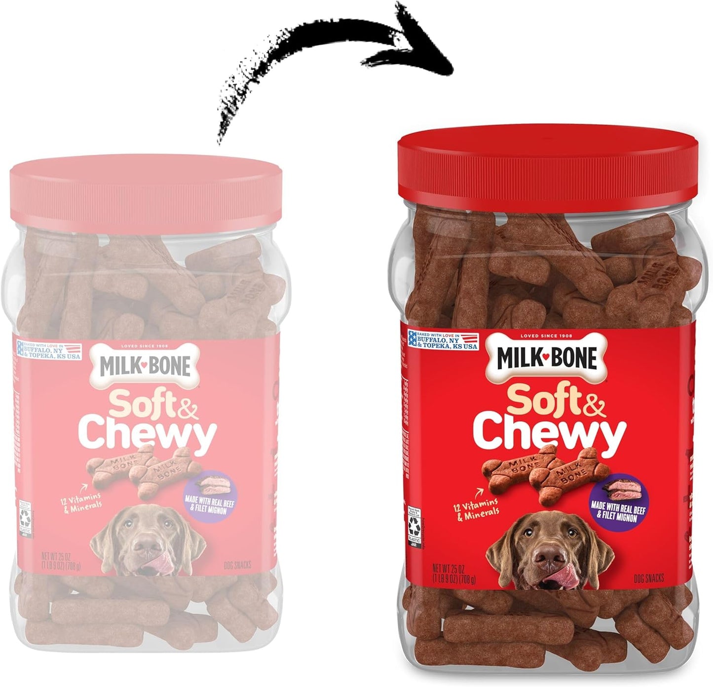Milk-Bone Soft & Chewy Dog Treats - Real Beef & Filet Mignon Flavor | 25 Ounce Canister