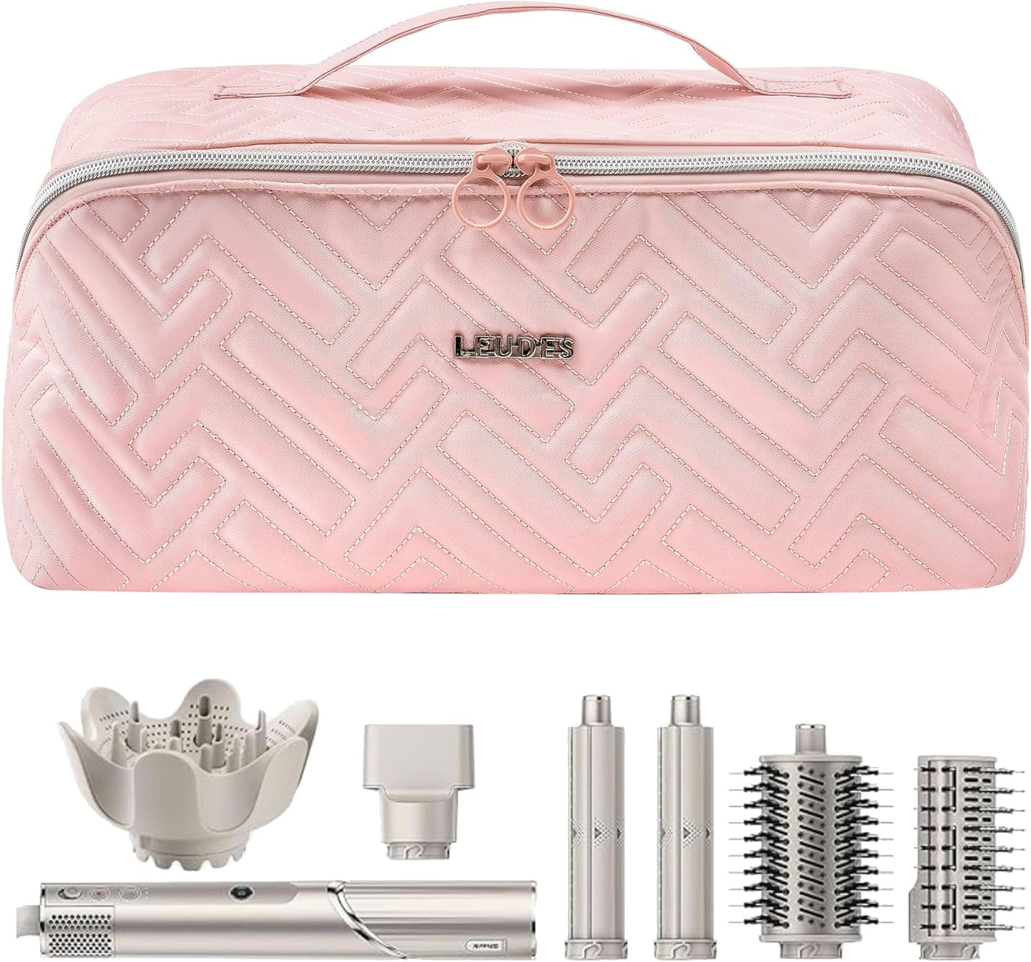 Travel Makeup Bag for Dyson Airwrap & Shark Flex Style - Portable Organizer with Divider & Handle | Pink