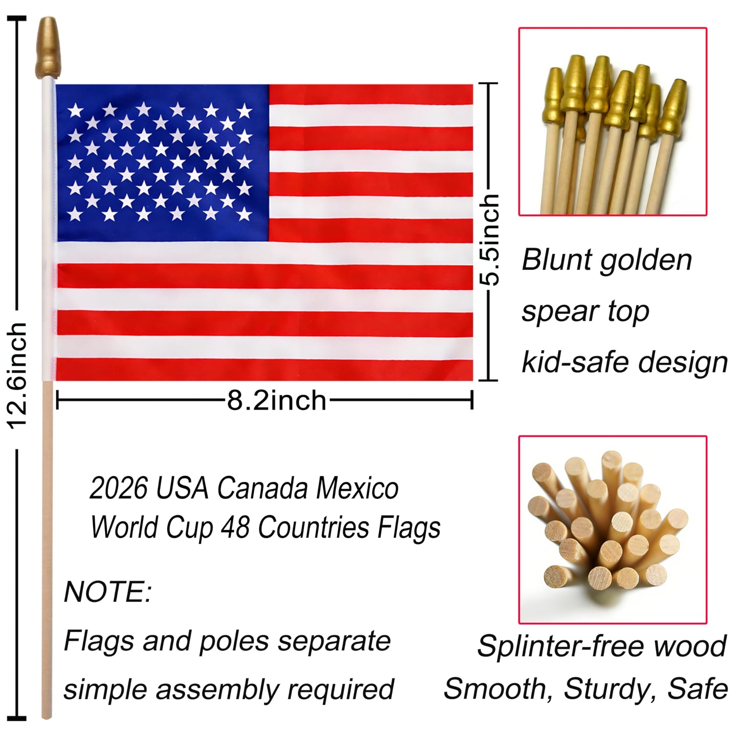 2026 World Cup Teams Flags Decorations 48 Country Small Mini Hand Held Flags with Wooden Stick, World Cup Soccer Party Sports Events Bar Club Parade Decorations,8.2 x 5.5 Inch