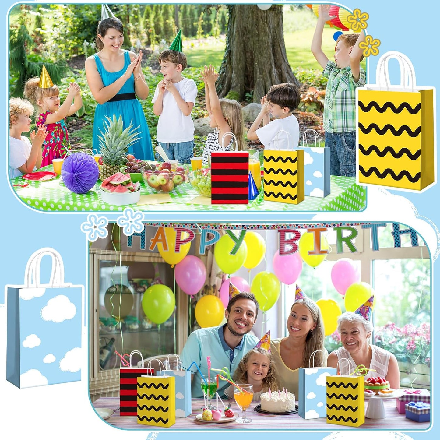 Cartoon Dog Party Supplies - 24 Pcs Gift Bags with Handles | Red Dog House Design, 8 x 6 x 3 Inch