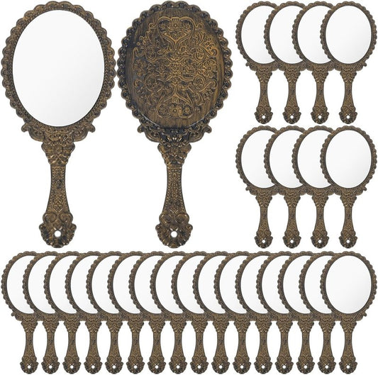 Vintage Handheld Makeup Mirrors - Brass Gold Floral Design | 24 Pack Portable Travel Mirrors for Women