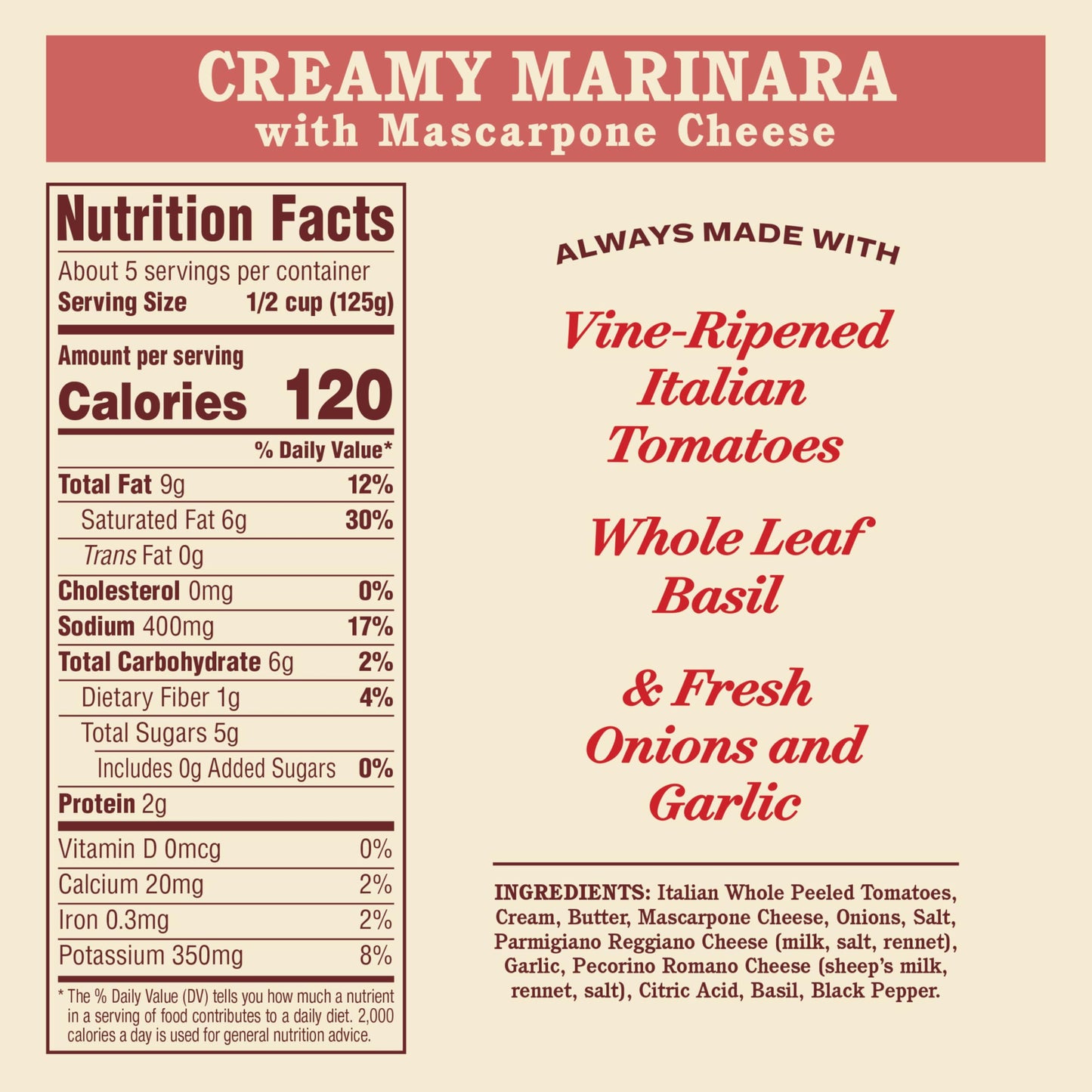 Rao's Homemade Creamy Marinara with Mascarpone Sauce Made with Italian Tomatoes, 24 oz
