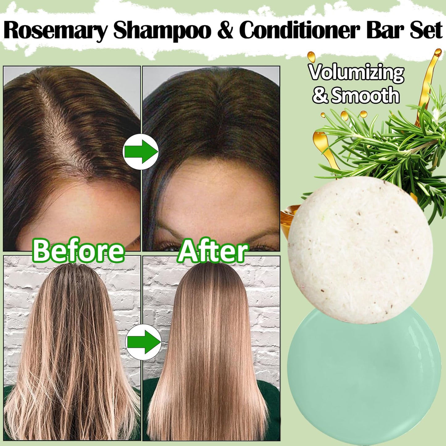 Shampoo and Conditioner Set ,Rosemary Oil for Hair Growth,Shampoo Bar and Conditioner Bar-Shampoo for Men,Women,Strengthening,Thickening & Volumizing,Deep Clarifying for Scalp,Reduces Hair Loss-2 Pack