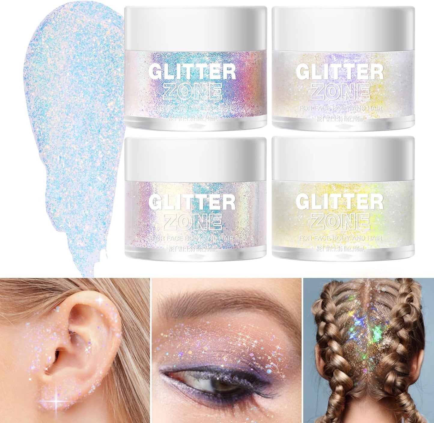 LANGMANNI Holographic Body Glitter Gel - Color Changing Vegan Glitter for Face, Hair & Lips | 1.35 oz (Sparkling Pink)