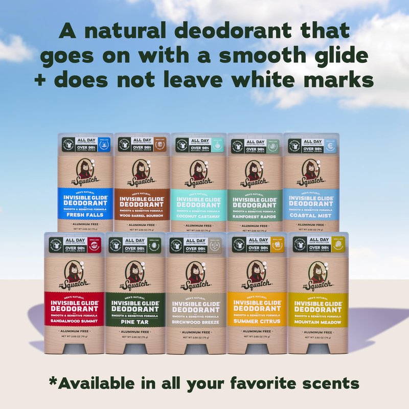 Dr. Squatch Invisible Glide Natural Men’s Deodorant – Smooth Glide, No Stains – Aluminum Free Deodorant Men – Safe for Sensitive Skin – Coastal Mist + Summer Citrus, 2.65oz (2-Pack)
