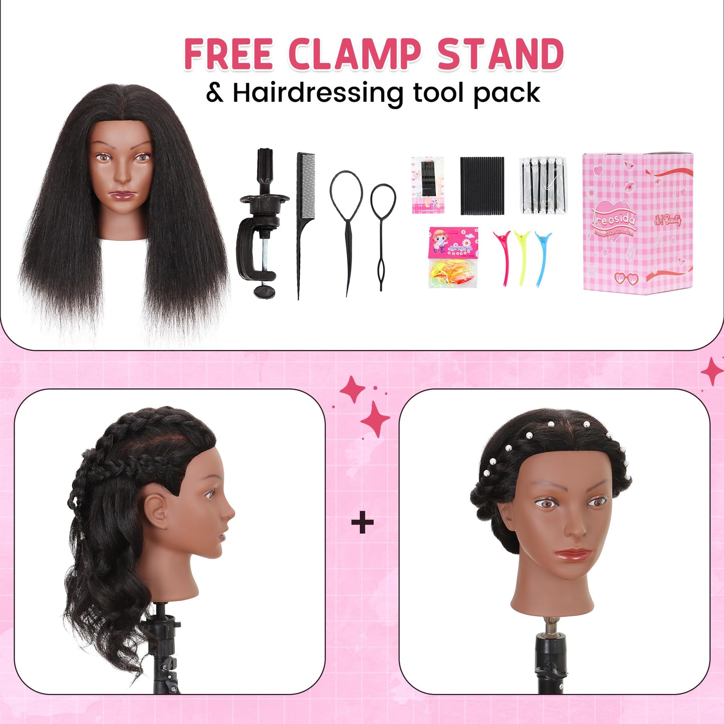 Mannequin Head 100% Human Hair Manikin for Braiding Styling Doll Head 18"