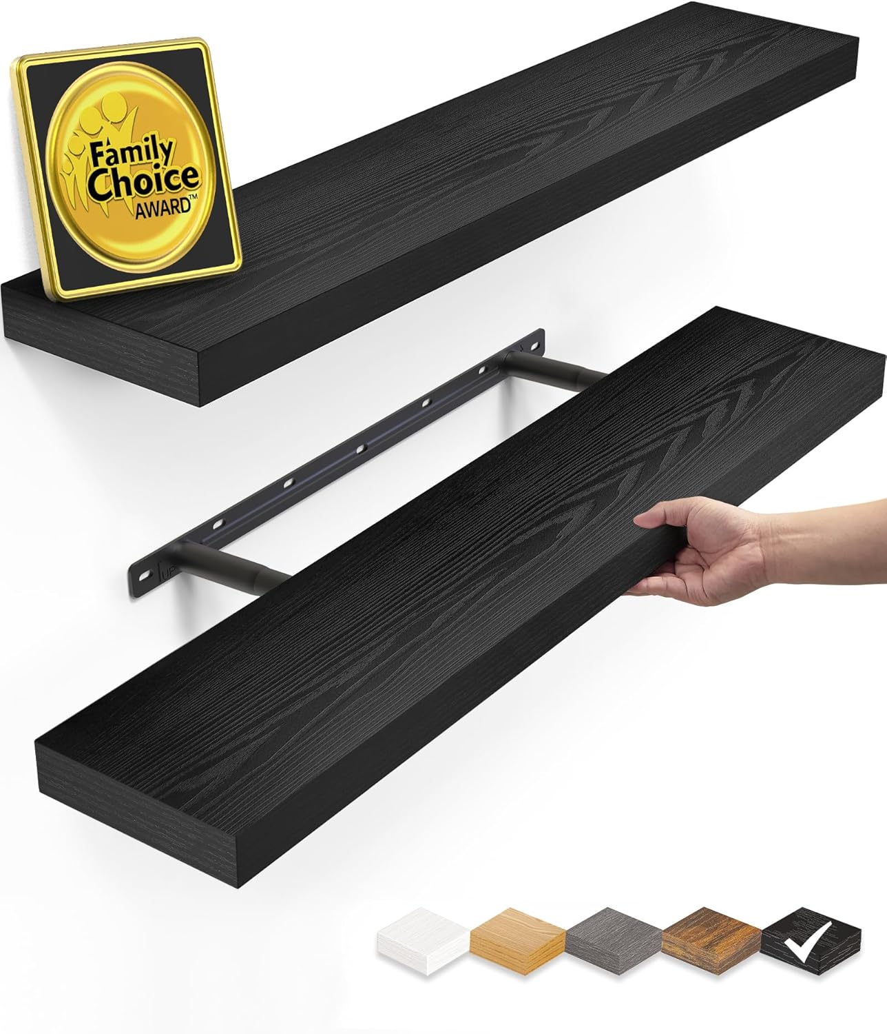 Floating Shelves Set of 2 - Rustic Wood Wall Mounted | 22.5 Inches for Bathroom, Bedroom, Living Room, Kitchen - 22lbs Capacity, Rustic Brown