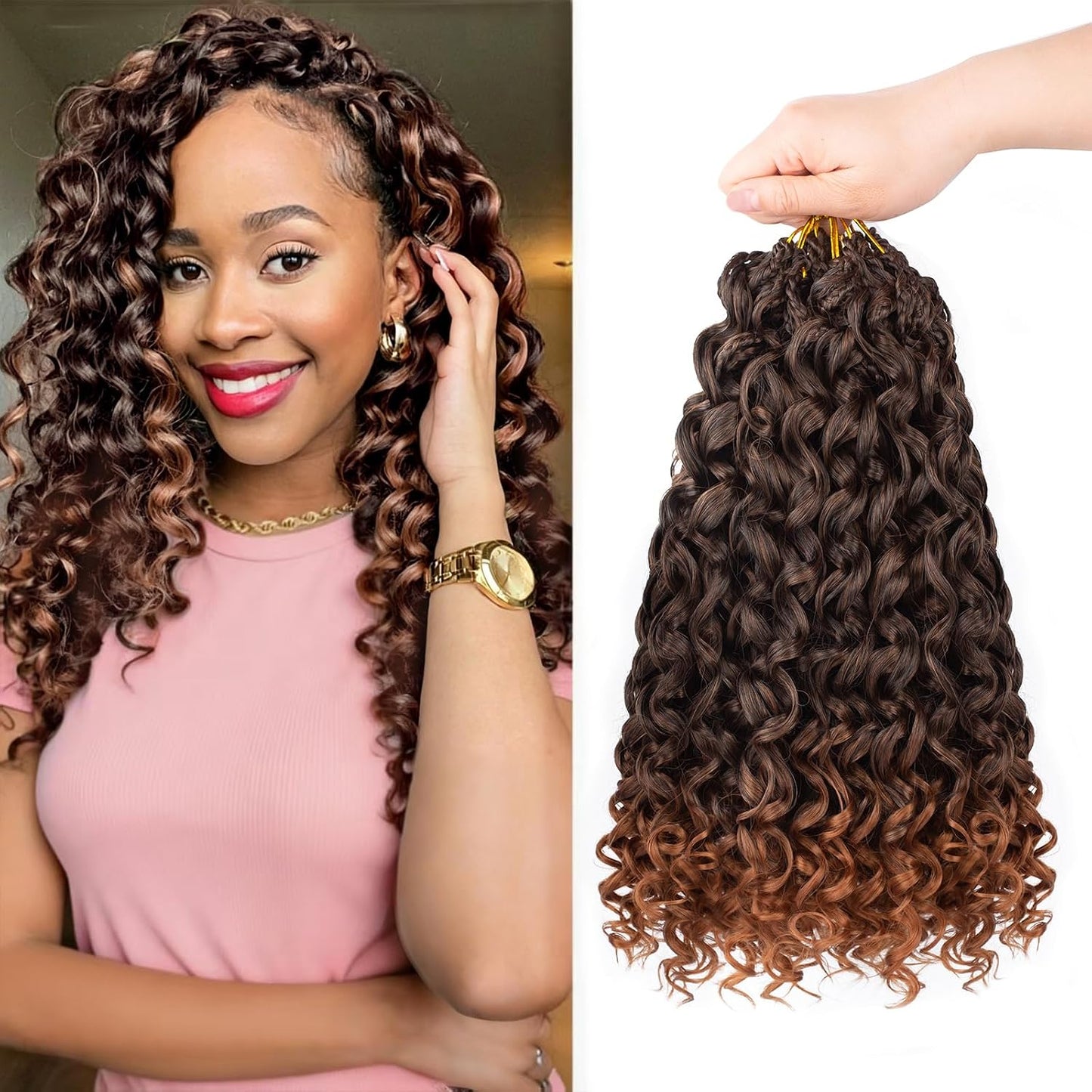 GoGo Curl Crochet Hair - 14 Inch Pre Looped Braids for Black Women | Soft Synthetic Deep Water Wave Extensions