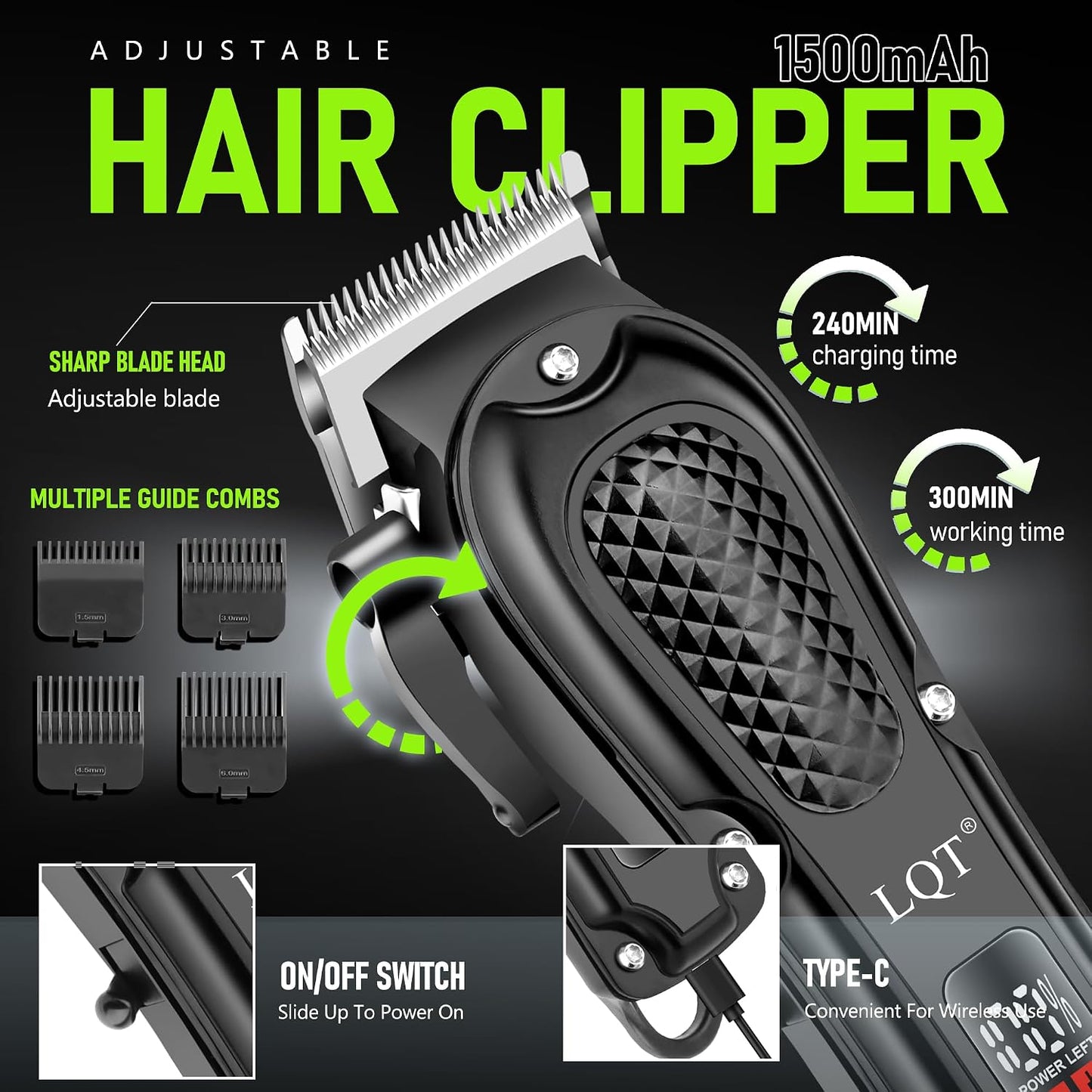 Cordless Hair Clipper & T-Blade Beard Trimmer Set - LED Display, Quiet Motor, Ergonomic Design, Rechargeable Grooming Kit for Men