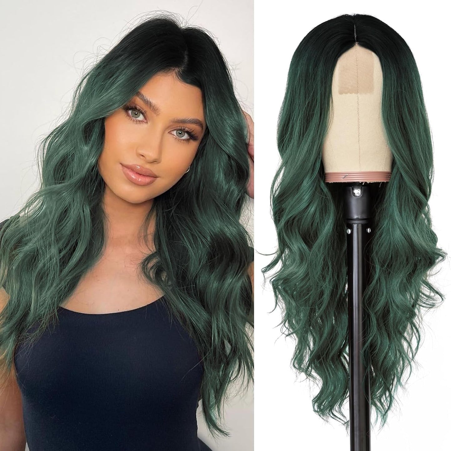 NAYOO Brown Wigs for Women - Long Curly Wavy Hair | Heat Resistant Synthetic Fiber, 24 Inches