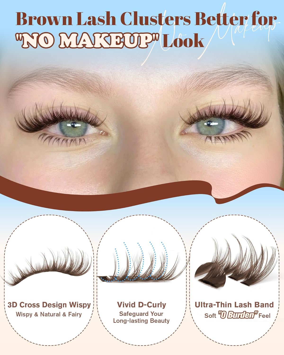 Brown Lash Clusters - Natural Look Eyelash Extensions | 300 Pcs Wispy D-Curl 10-16MM