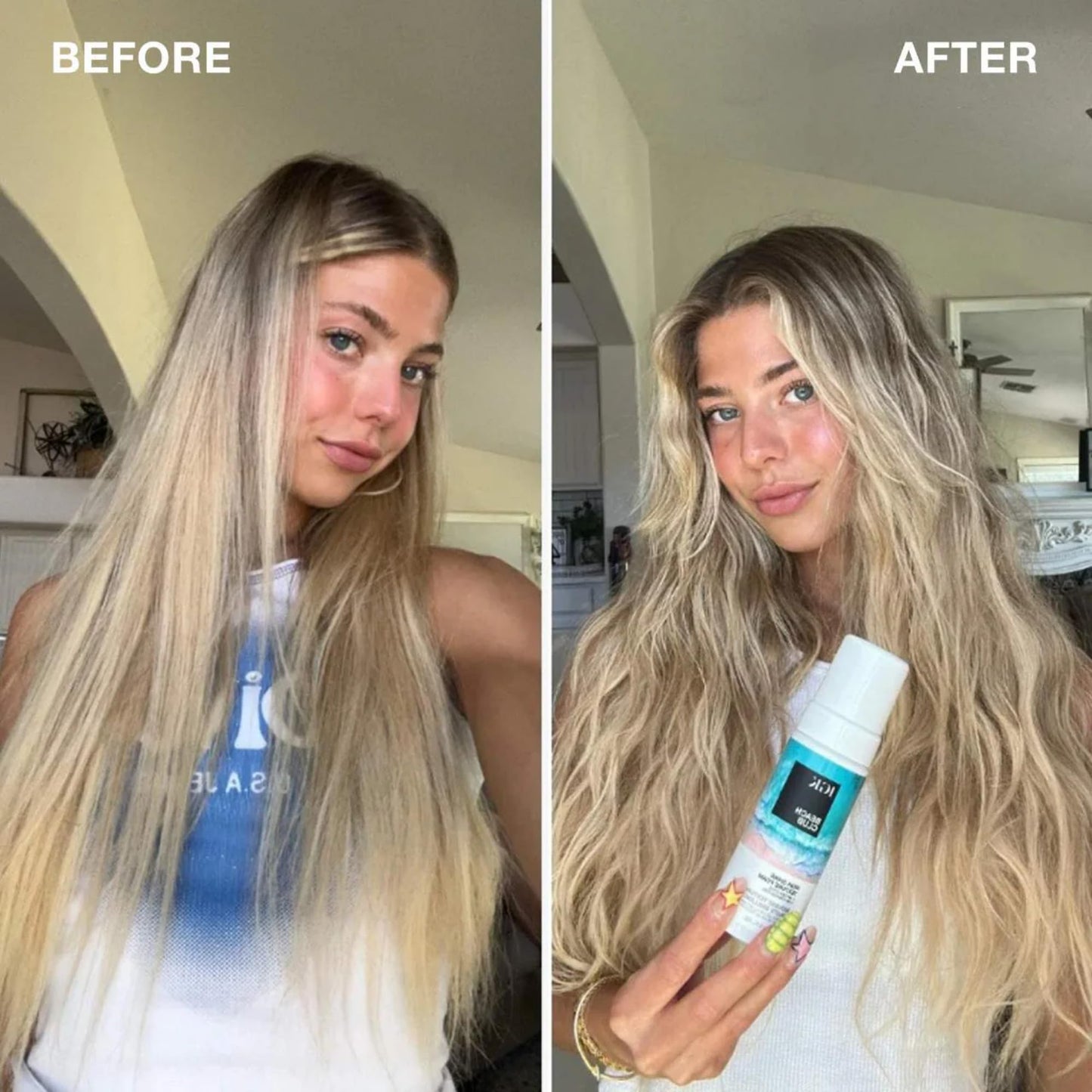 IGK Beach Club High-Shine Texture Foam – Salt-Free Hair Mousse for Beach Waves – Air-Dry Styling Foam for Wavy, Curly & Straight Hair – Anti-Frizz with UV Protection – Vegan, 5 Oz