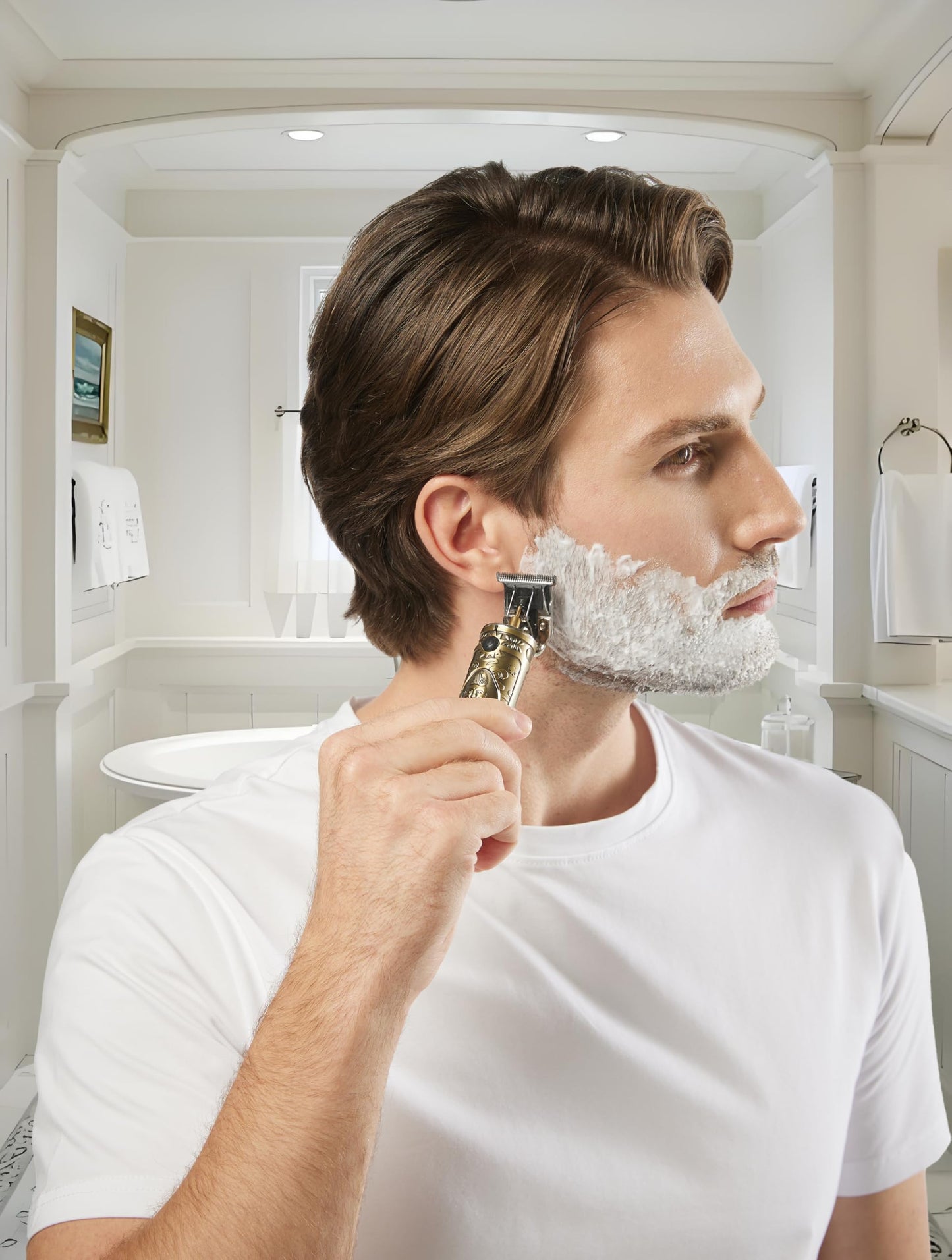VAGARY Professional Electric Hair Clipper for Men,T Blade Beard Hair Trimmer,Clippers Cordless & Rechargeable Electric Shaver Haircut Clipper with Guide Combs,Home Barber Salon Set (Bronze)