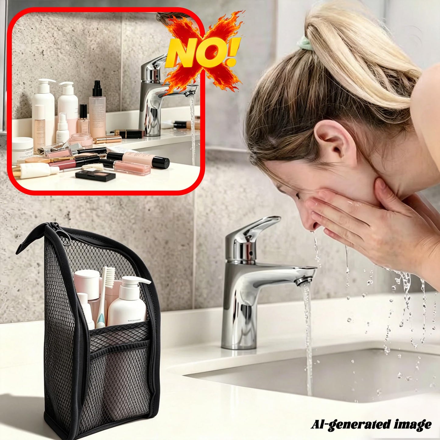 Pjsrsdaee Standing Toiletry Bag, Lightweight Portable Travel Toiletry Bag, EVA Foldable Thickened Clear Hanging Makeup Bag, Breathable Cosmetic Organizer for Travel & Bathroom (black)