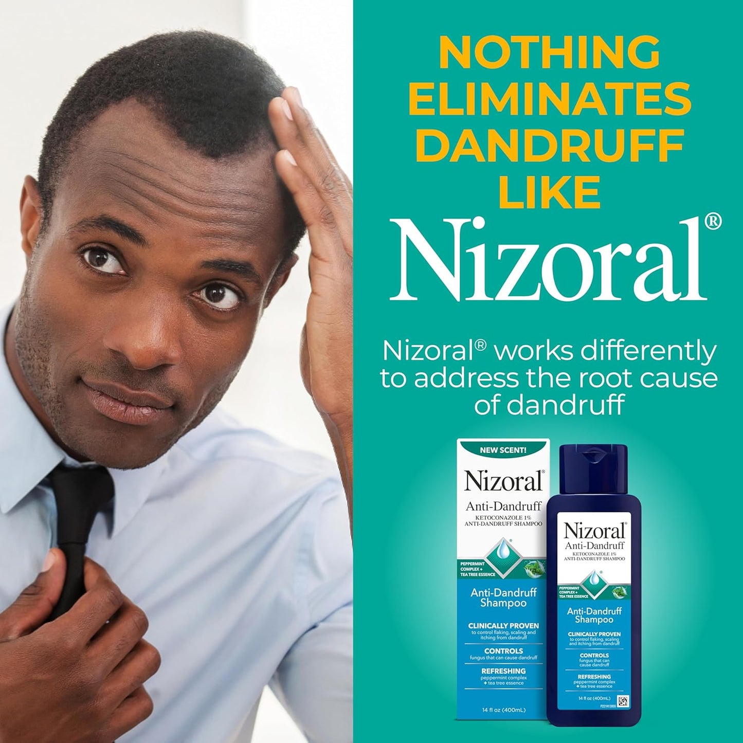 Nizoral Anti-Dandruff Shampoo - 1% Ketoconazole, 14 Fl Oz | Peppermint & Tea Tree Scent, All Hair Types