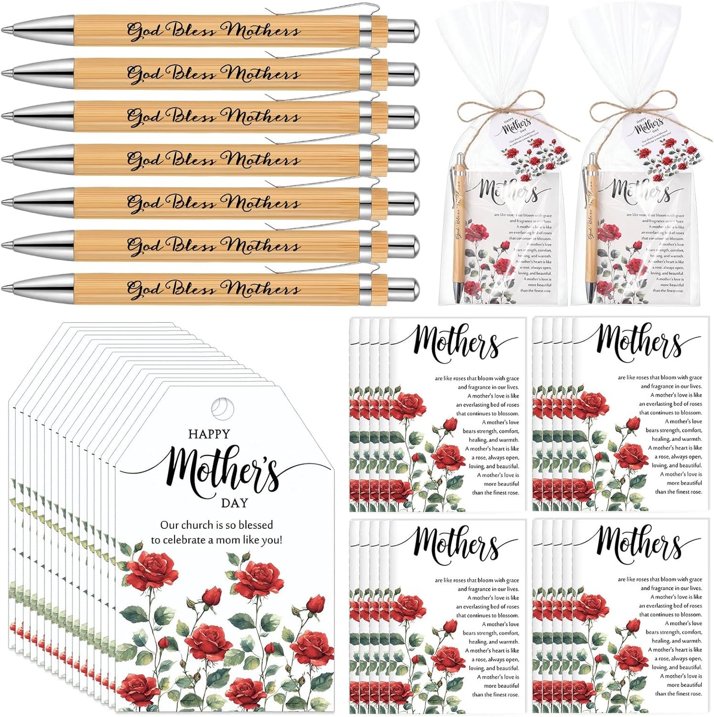 Christian Bible Verse Gifts for Mothers - 30 Sets of Pens, Notebooks & Cards | Perfect for Church & Sunday School (Rose)