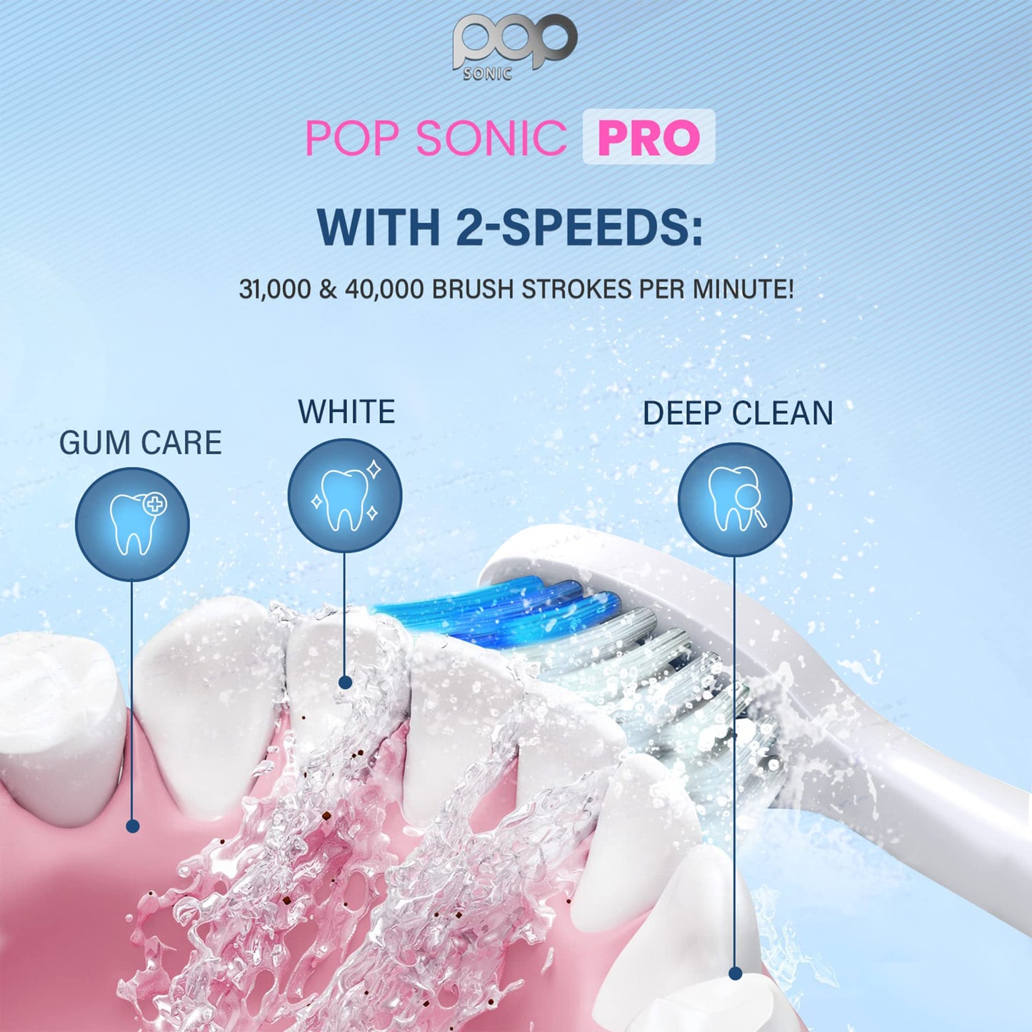 Pop Sonic Ultimate Pro Rechargeable Toothbrush (Hawaiian Blue) - 40,000 Strokes/Min - Long-Lasting Nylon Bristles - Teens & Adults with Quadrant Pacer & Timer