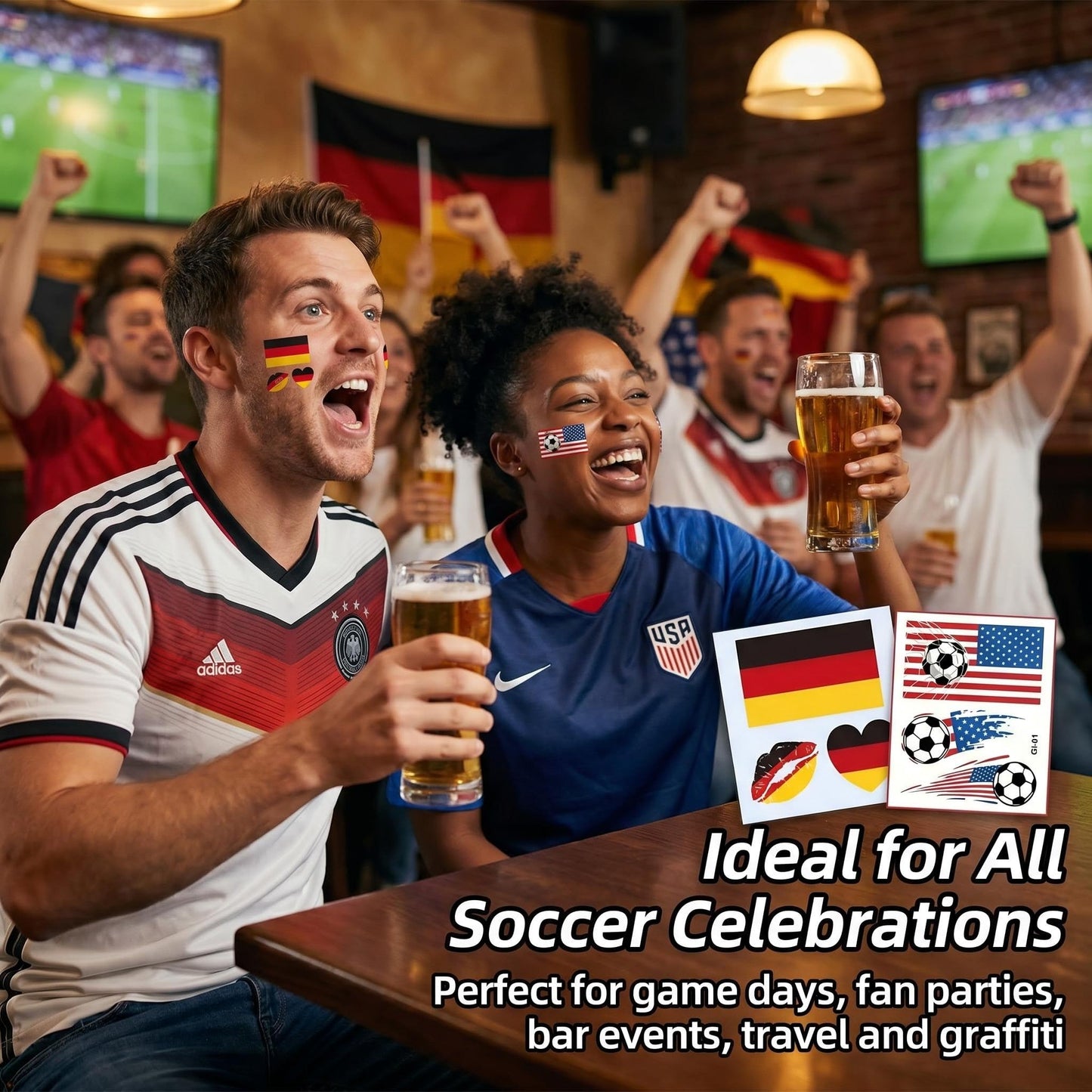 60PCS 20 Sheets World Cup Temporary Tattoo Sticker for Soccer Fans, 10 Country Flags Tattoos Sticker for all Ages Boy Girl Teen, Soccers Party, Game Days, Watch Parties, Waterproof Sweat Proof Vinyl