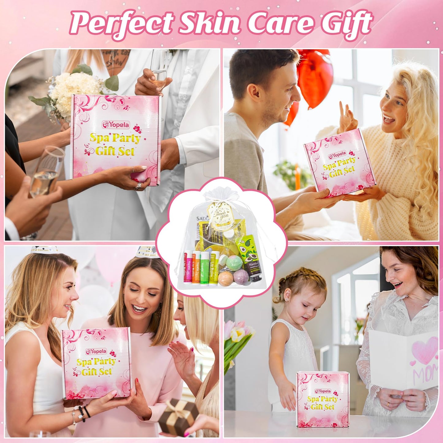 128 PCS Spa Party Supplies for Women, Spa Kit Include Lip Balm,Facial Masks, Hand Cream, Under Eye Patches, Foot Bath Bombs, Ideal for Gift Giving,Sleepover Party Supplies for Girls Valentine