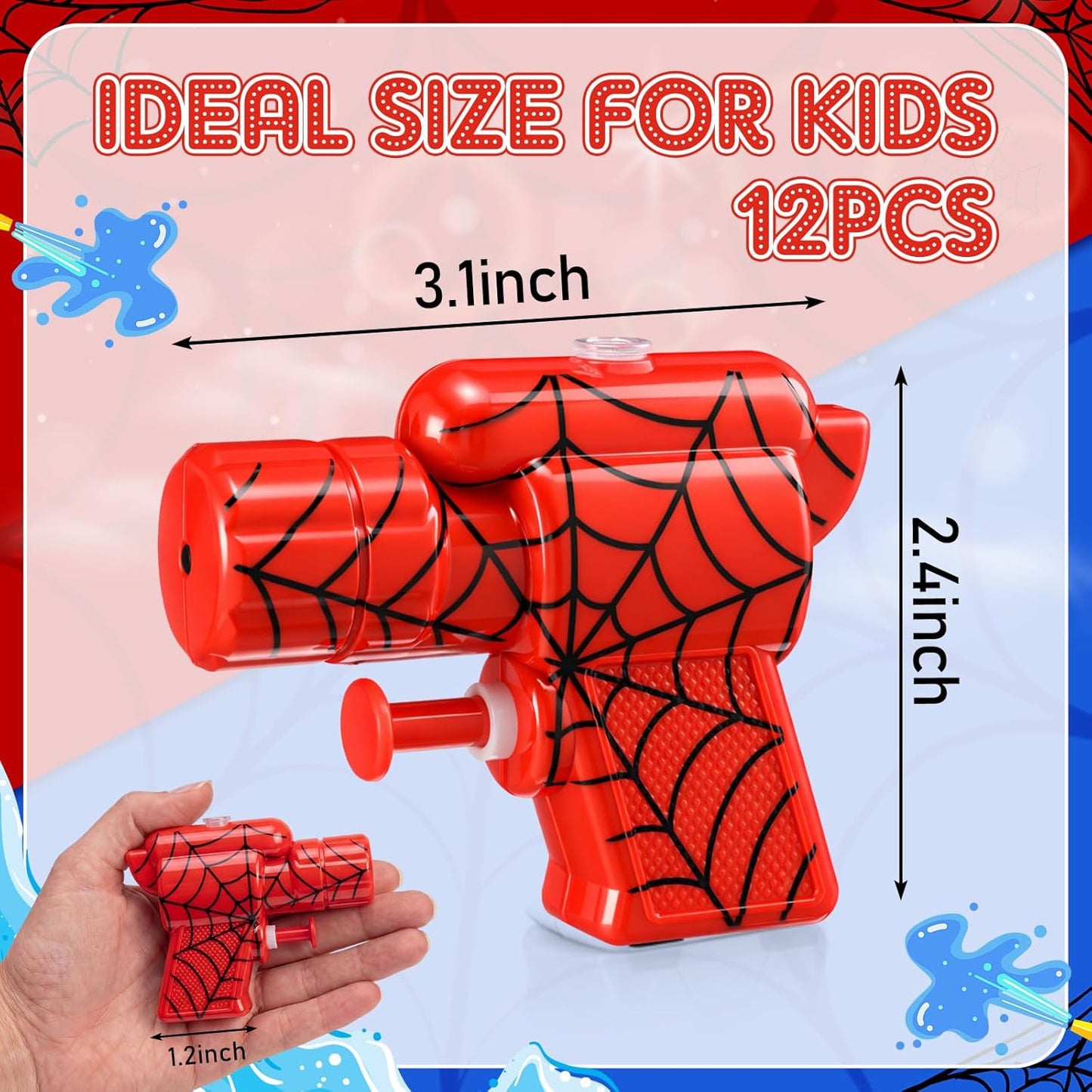 Mini Spider Web Water Guns - 12 Pack Plastic Blasters for Kids | Summer Pool Party Toys