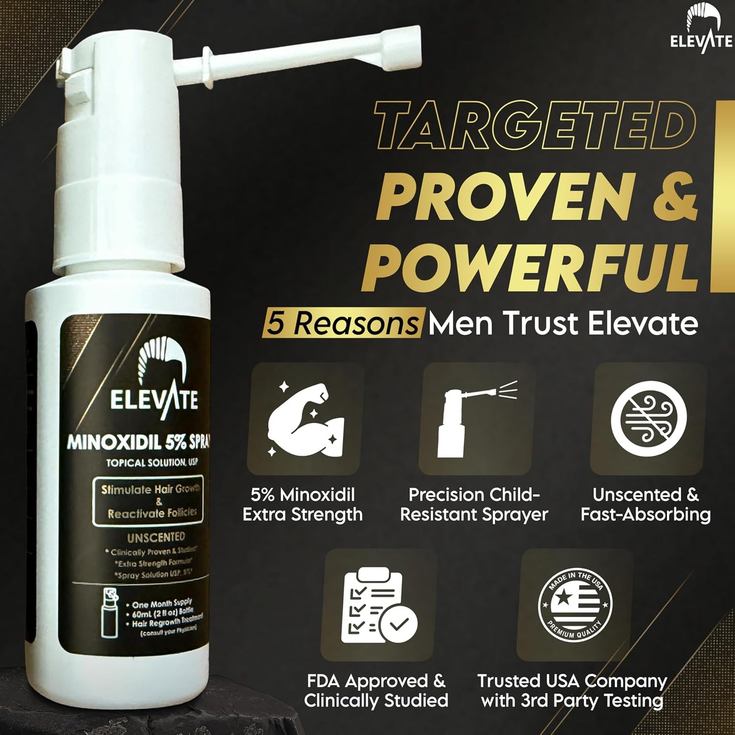 Hair Regrowth Treatment - 5% Minoxidil Spray for Men | Fast Absorbing, Unscented Formula for Thinning & Balding Hair
