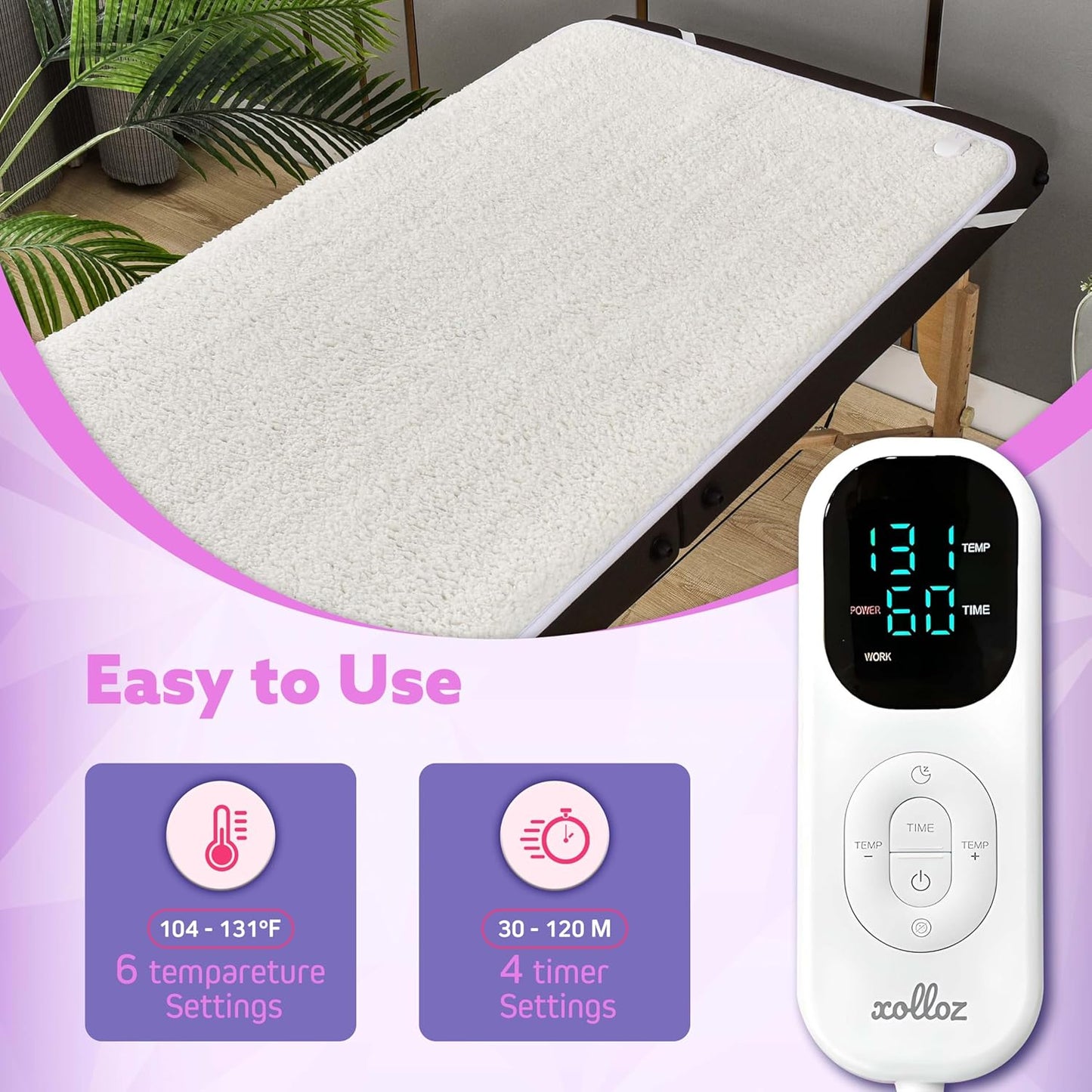 Massage Table Warmer | 71"x31" Heated Heating Pad with Adjustable Temperature & Auto Shut-Off, Soft Sherpa Fabric