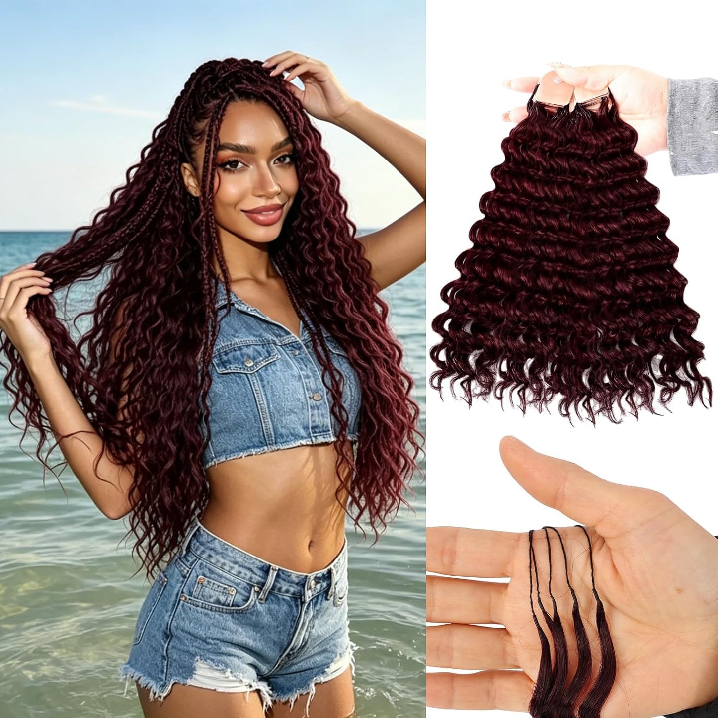 Human Crochet Hair for Black Women - 16 Inch Deep Wave Crochet Hair | Lightweight, Natural Look, 100 Strands