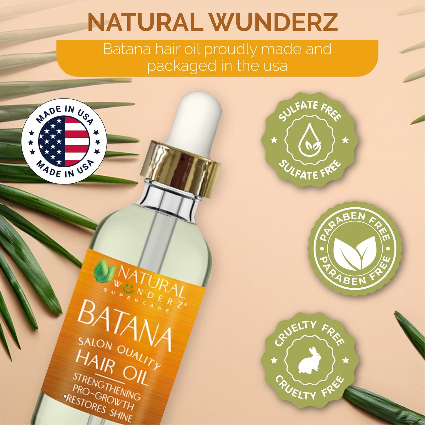 Natural Wunderz Batana Hair Oil – Nourishing Blend with Batana, Argan & Jojoba Oils – Supports Hair Growth, Shine & Scalp Health – 4 fl oz