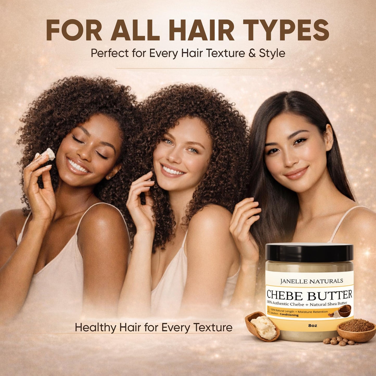 Janelle Naturals Chebe Butter From 100% Authentic Chebe + Natural Shea Butter. 100% Natural Hair Length + Moisture Retention Solution. Conditions Each Strand. (8 oz)