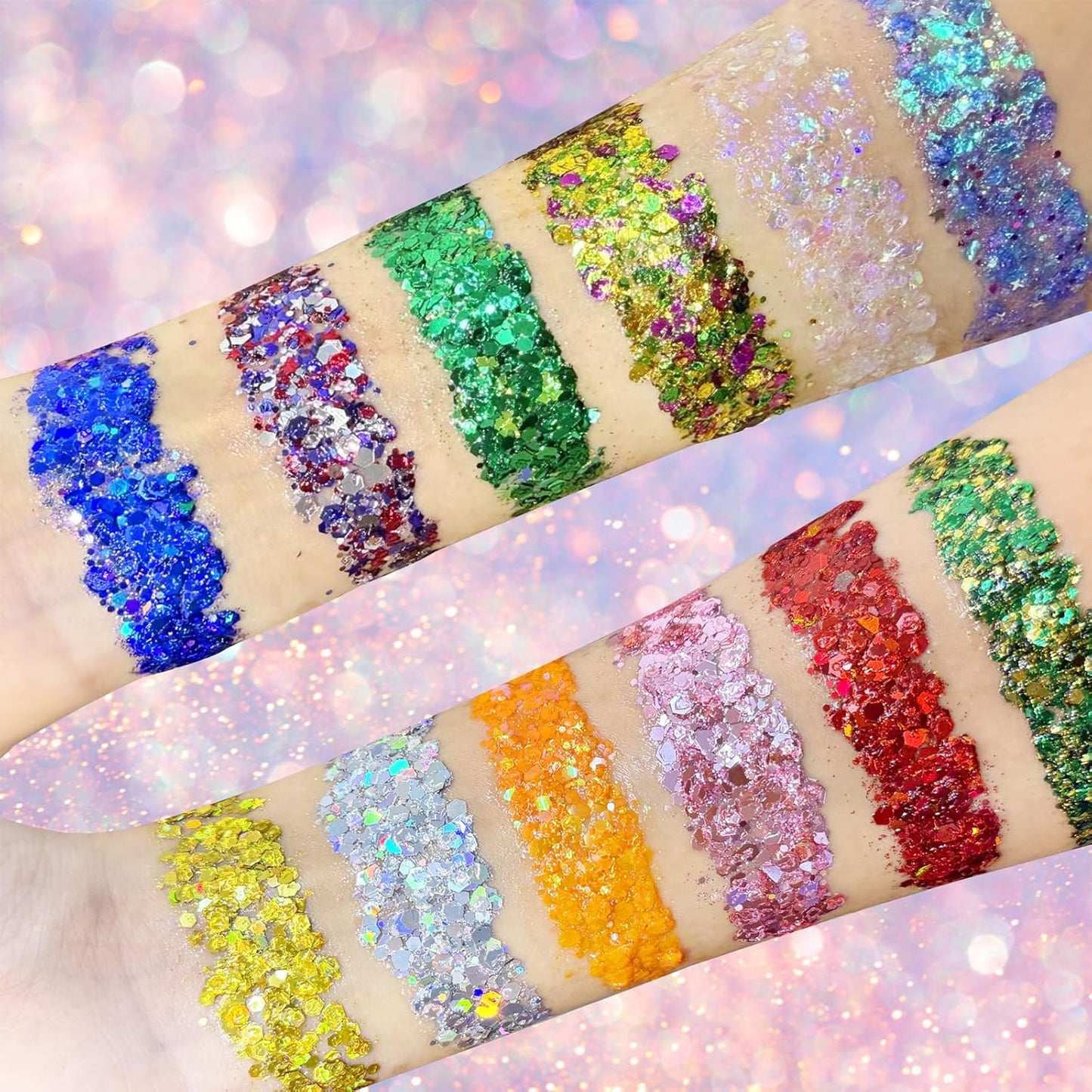 Red Face Hair Glitter - Holographic Patriotic Body Glitter for 4th of July | Chunky Sequins for Festival Makeup