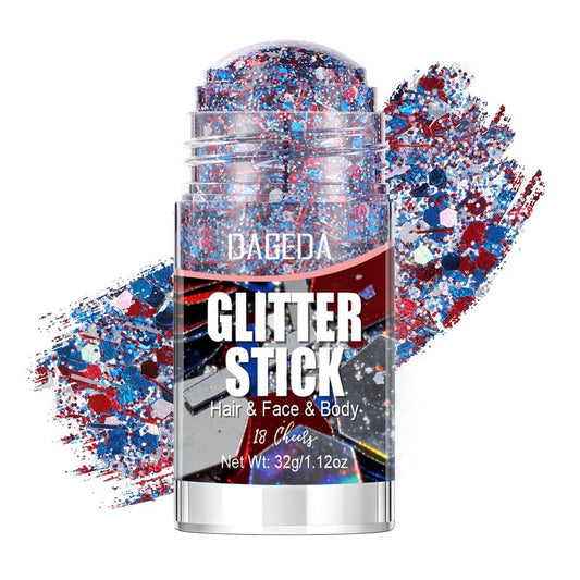 DAGEDA Red White Blue Face Body Glitter Stick,4th of July Accessories Sparkling Hair Glitter Makeup,Patriotic Red White Blue Patriotic Accessories,Fourth of July Outfit Flag Glitters Makeup(Cheers)
